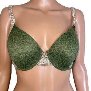 Soma Bra 36C olive green lace trim underwire padded push up excellent condition